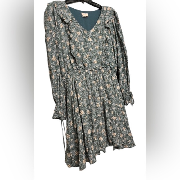 HAILEY & Co Green Floral Long Sleeve Printed Babydoll Dress Large - Picture 8 of 11